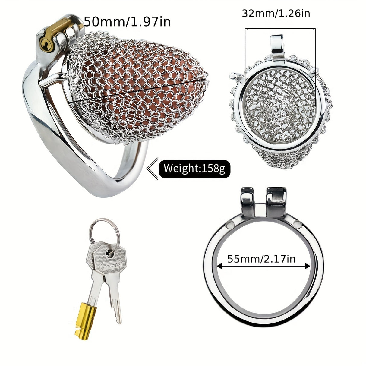 FRRK-198 Mesh Stainless Steel Male Chastity Cage Cock Cage Device