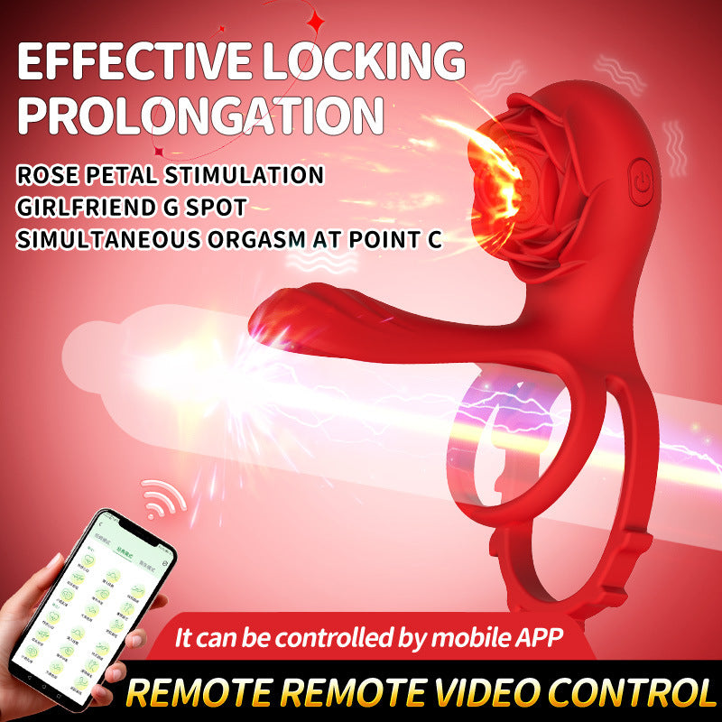 2024 new Rose Lock Ring Double Vibrator for Man with APP Control Adukt Rose sex Toys stimulator for couple