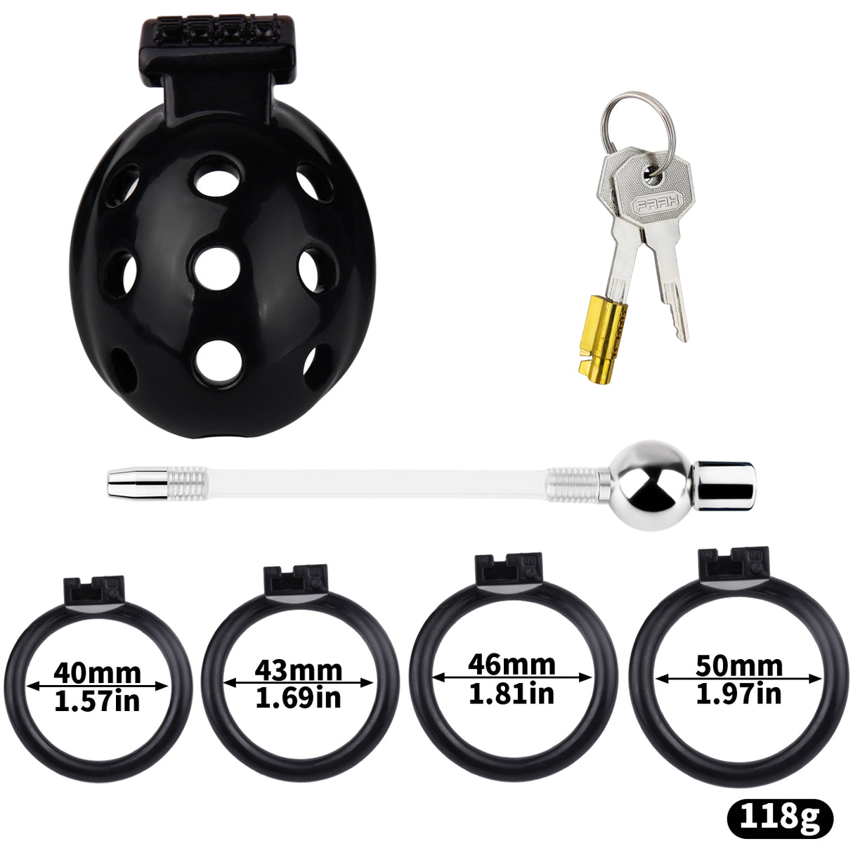 FAAK wearable ABS resin hollow chastity Cage with 4 rings.