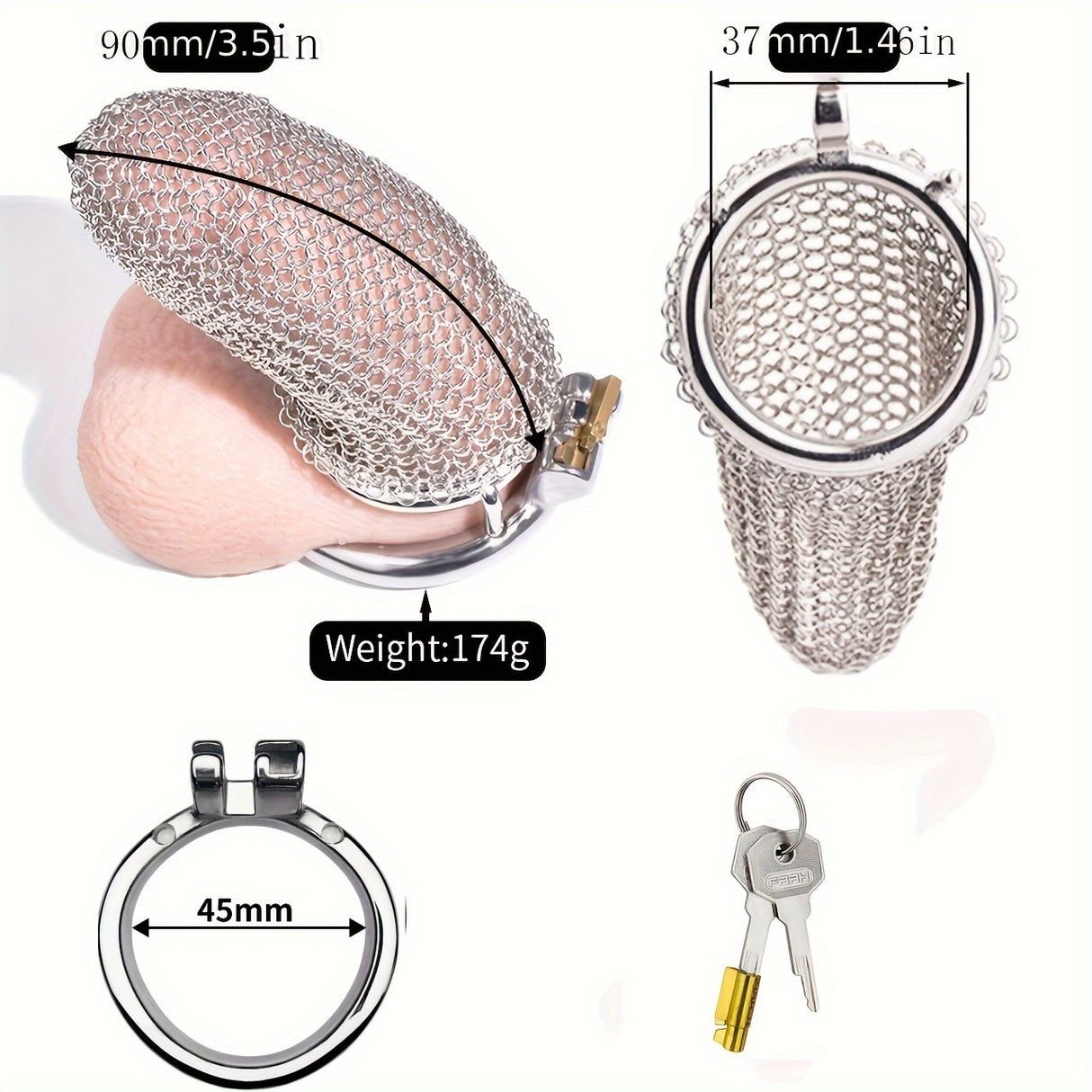 FRRK-196 Mesh Stainless Steel Male Chastity Cage Penis Cage Device
