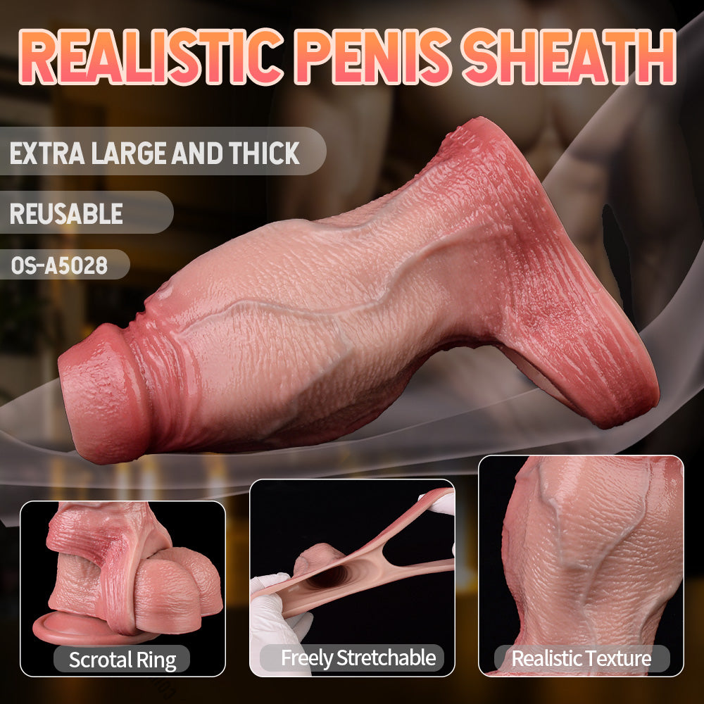 FAAK5028 Realistic Big Girthy Penis Sleeve Open end Cocksleeve Sheath Guys Jacking Off