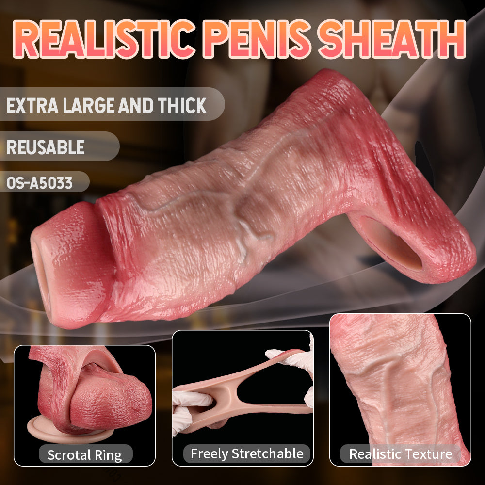 FAAK 5033 Big Girthy Realistic Cock Sleeve Hollow Penis Sheath Extender for Men