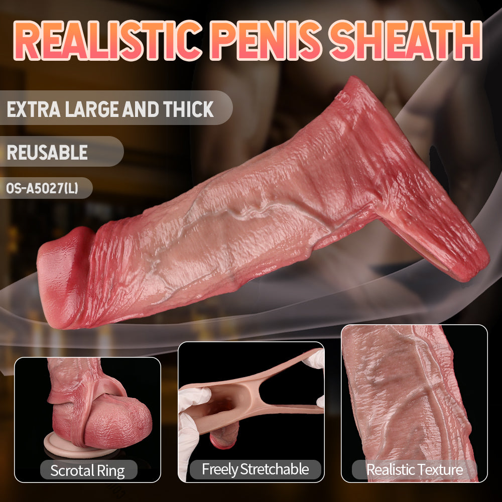 FAAK 5027 Realistic Open-tip penis Sleeve Hollow Dick sheath Girth Extender for Men