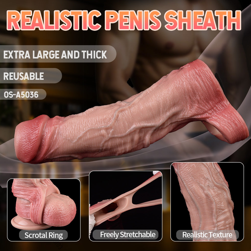 FAAK5036 7 inch Penis Sheath Cock Sleeve Light Skin Cocksleeve Extender Male Sex Toys Enhancer