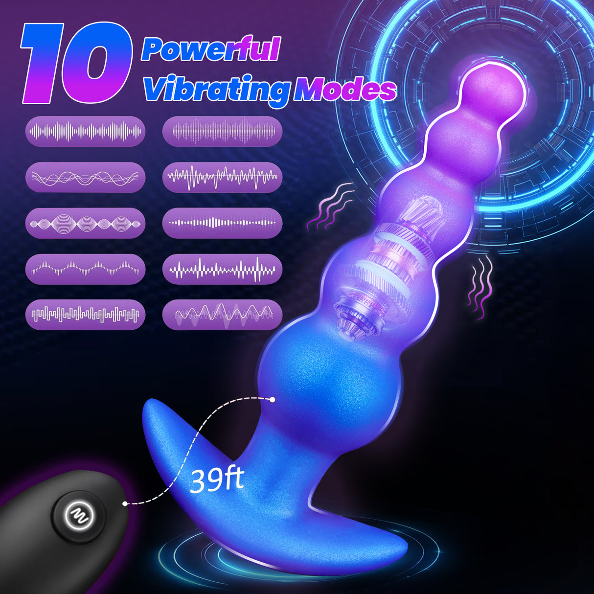 8.07 in New Anal Beads vibrator with remote control.