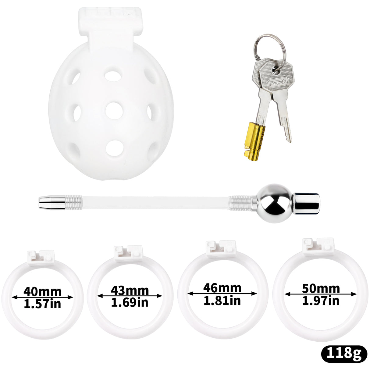 FAAK wearable ABS resin hollow chastity Cage with 4 rings.