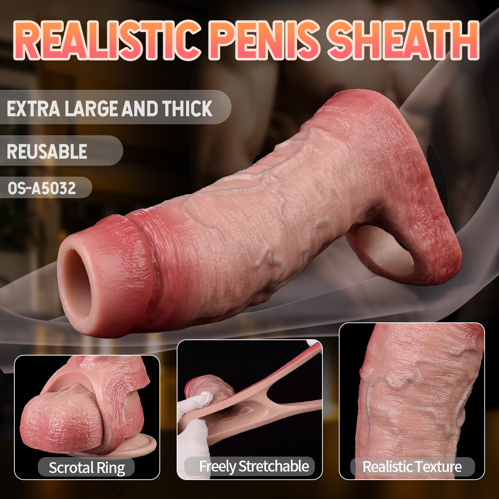 FAAK 5032 Cock Sleeve Realistic Penis Extender Open end Sex Toys for Men