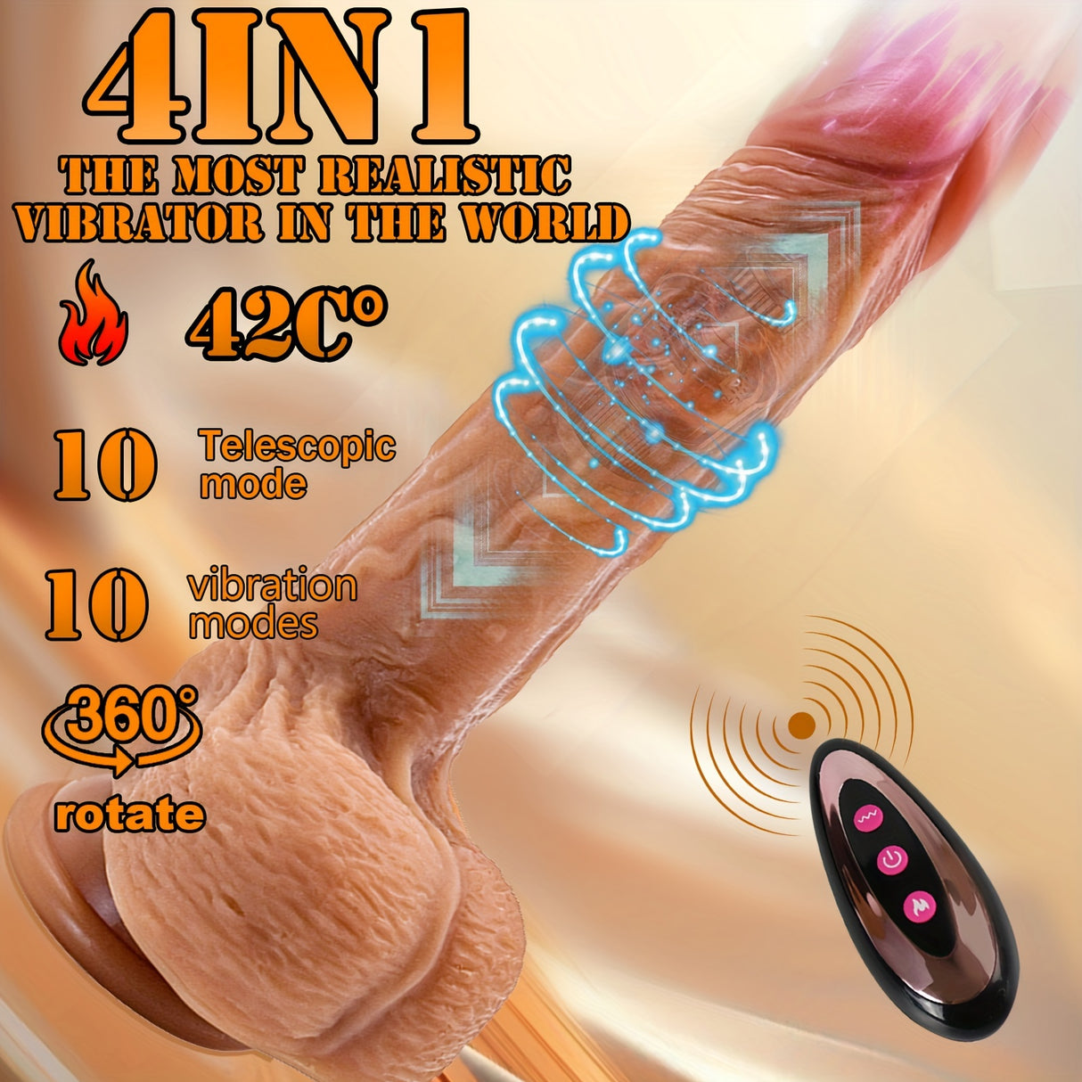 YIQU Remote Control 4 In 1 Realistic Dildos With 10 Thrusting 10 Vibration