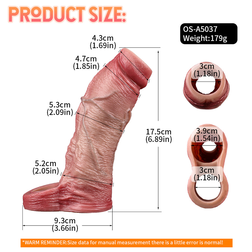 FAAK 5037 Realistic Cock Sleeve Penis Sheath 7inch Open End Lifelike Silicone Extender for Men