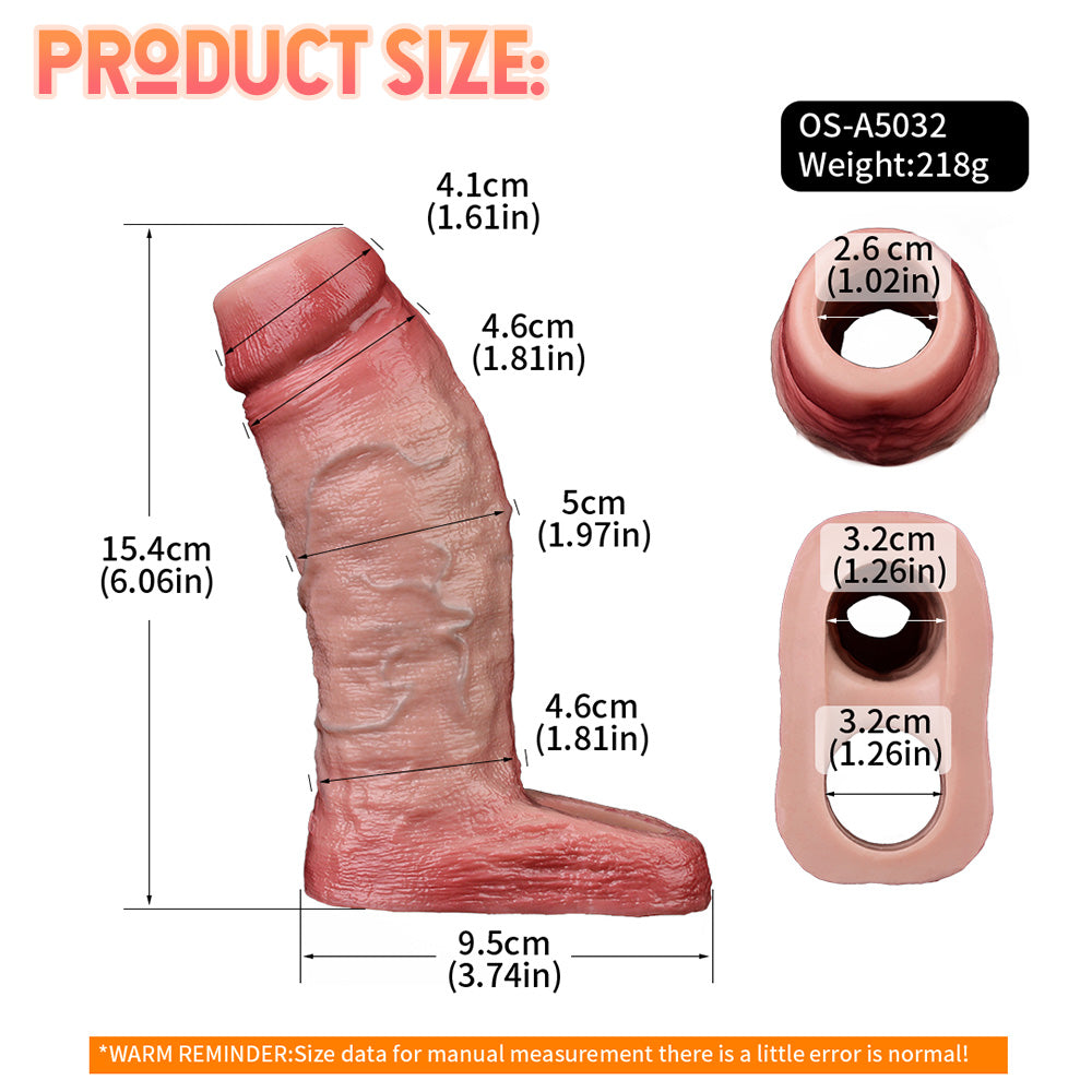 FAAK 5032 Cock Sleeve Realistic Penis Extender Open end Sex Toys for Men