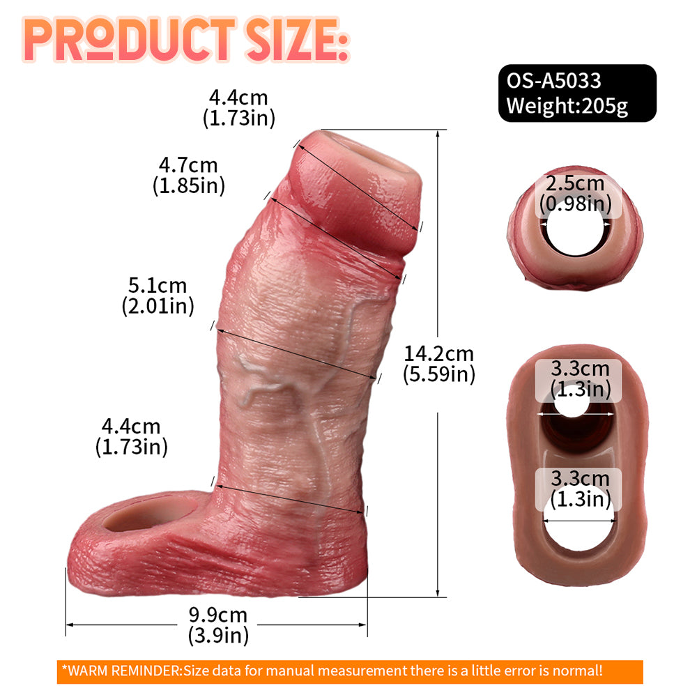 FAAK 5033 Big Girthy Realistic Cock Sleeve Hollow Penis Sheath Extender for Men