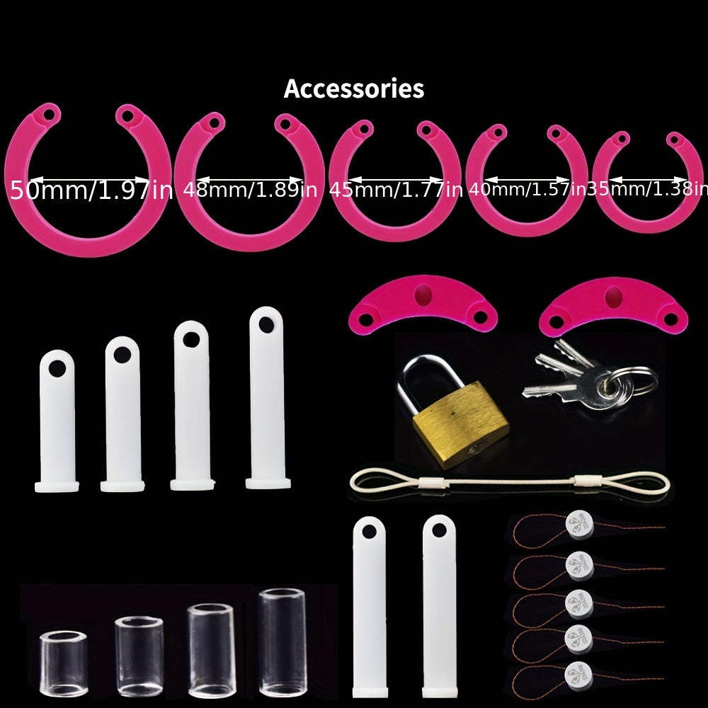 FRRK-113 Silicone Colorful Male Chastity Cage Device With 5 Penis Rings