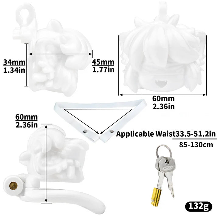 FRRK 3D Printed Anime Chastity Cage with 4 Rings and Strap