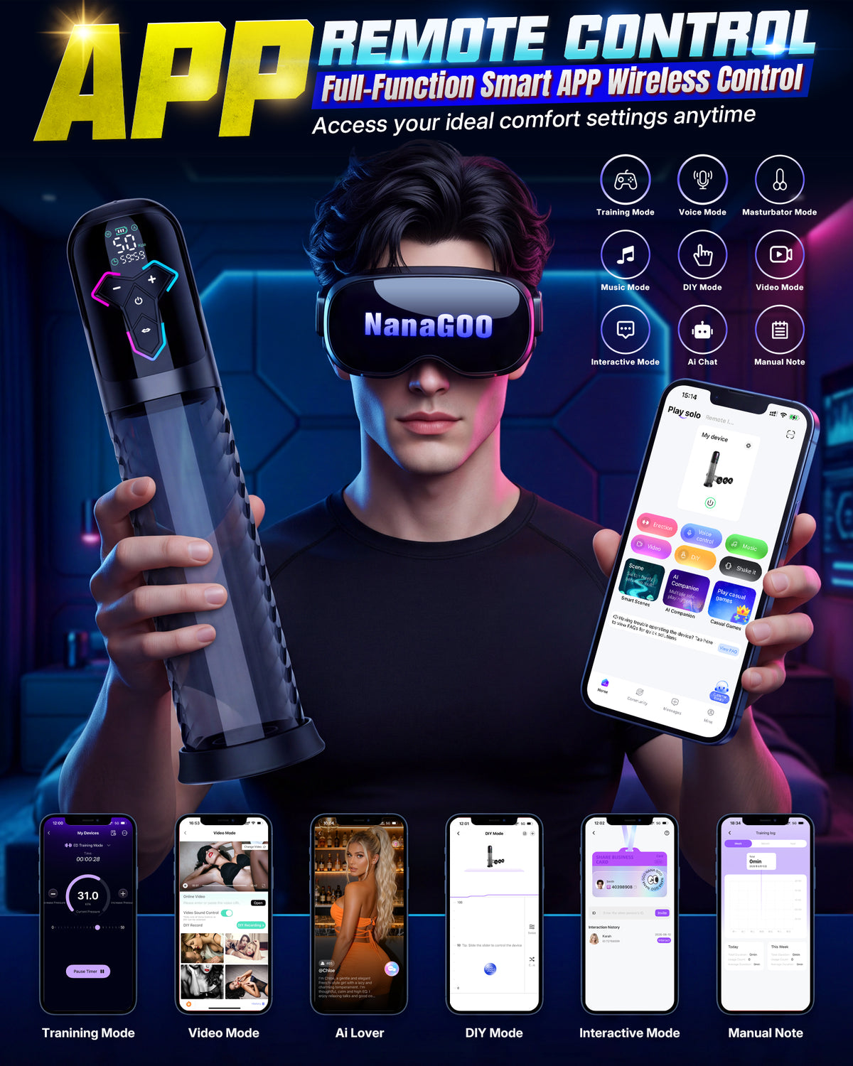Aierle 2-IN-1 Electric Vacuum Pump Sex Toys Male Enlarger Male with APP control