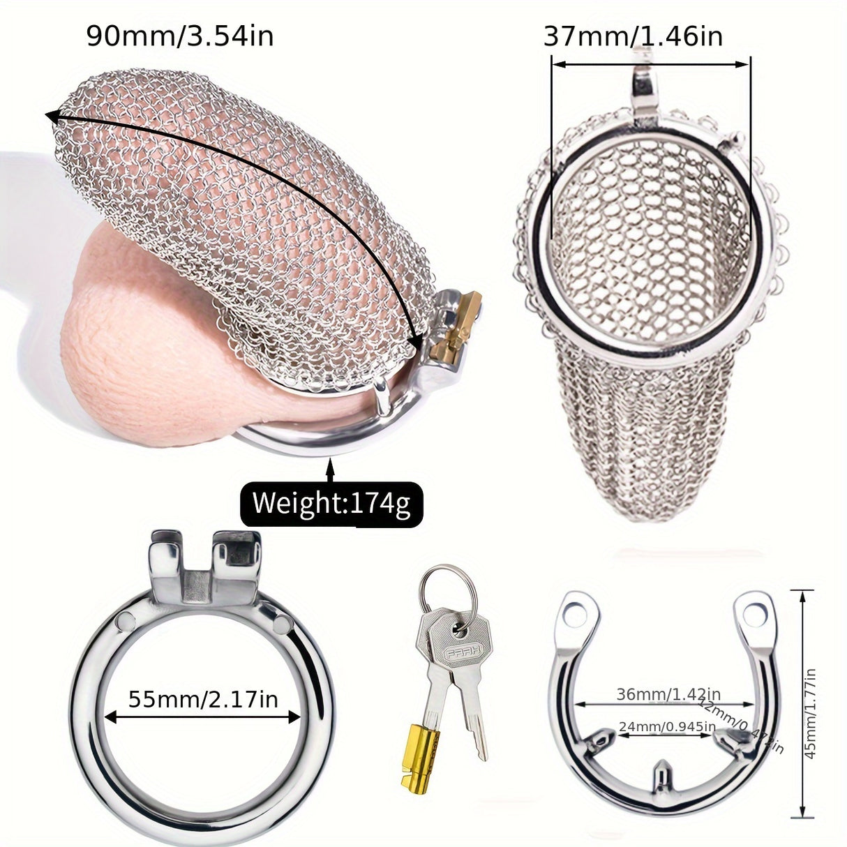 FRRK-196 Mesh Stainless Steel Male Chastity Cage Penis Cage Device