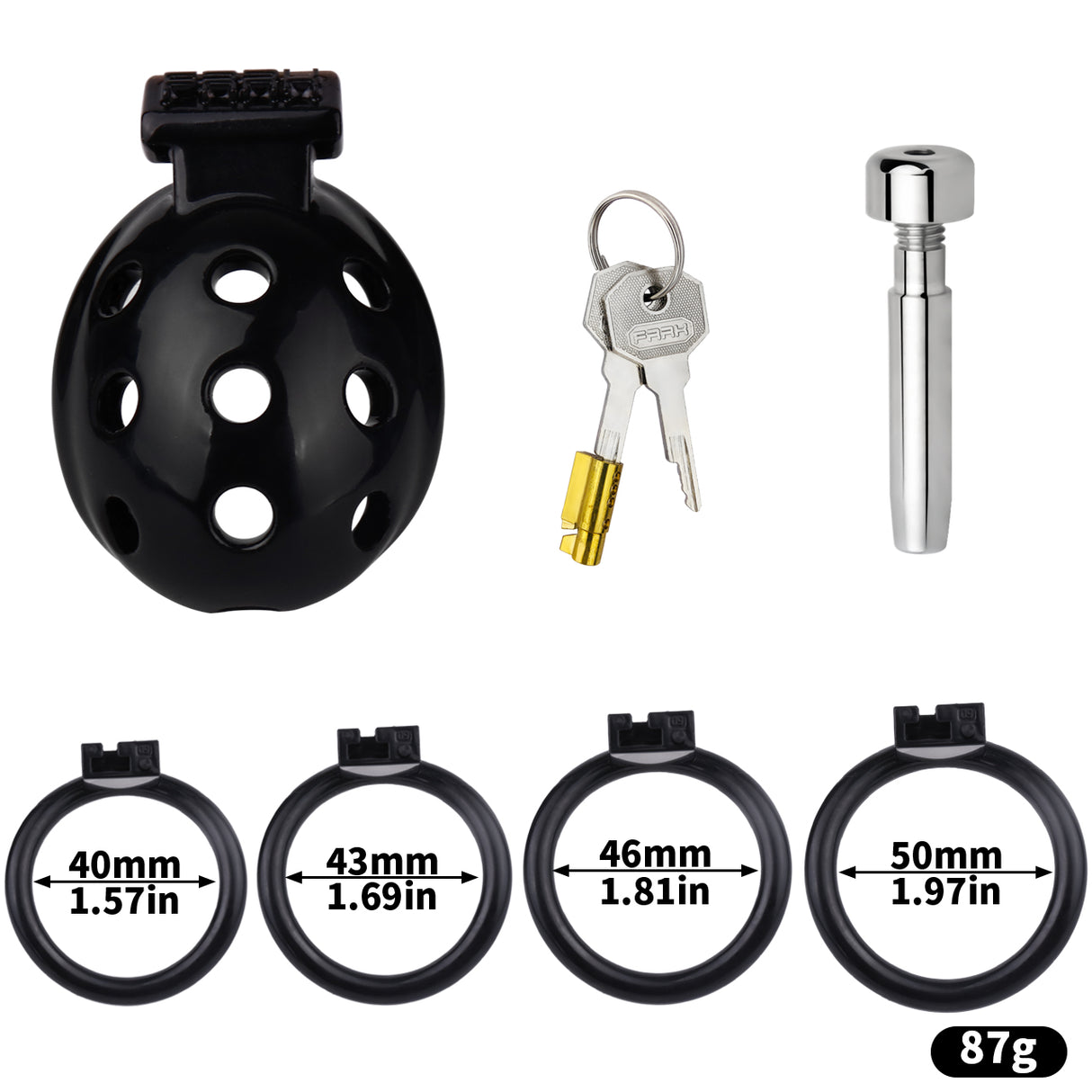 FAAK wearable ABS resin hollow chastity Cage with 4 rings.