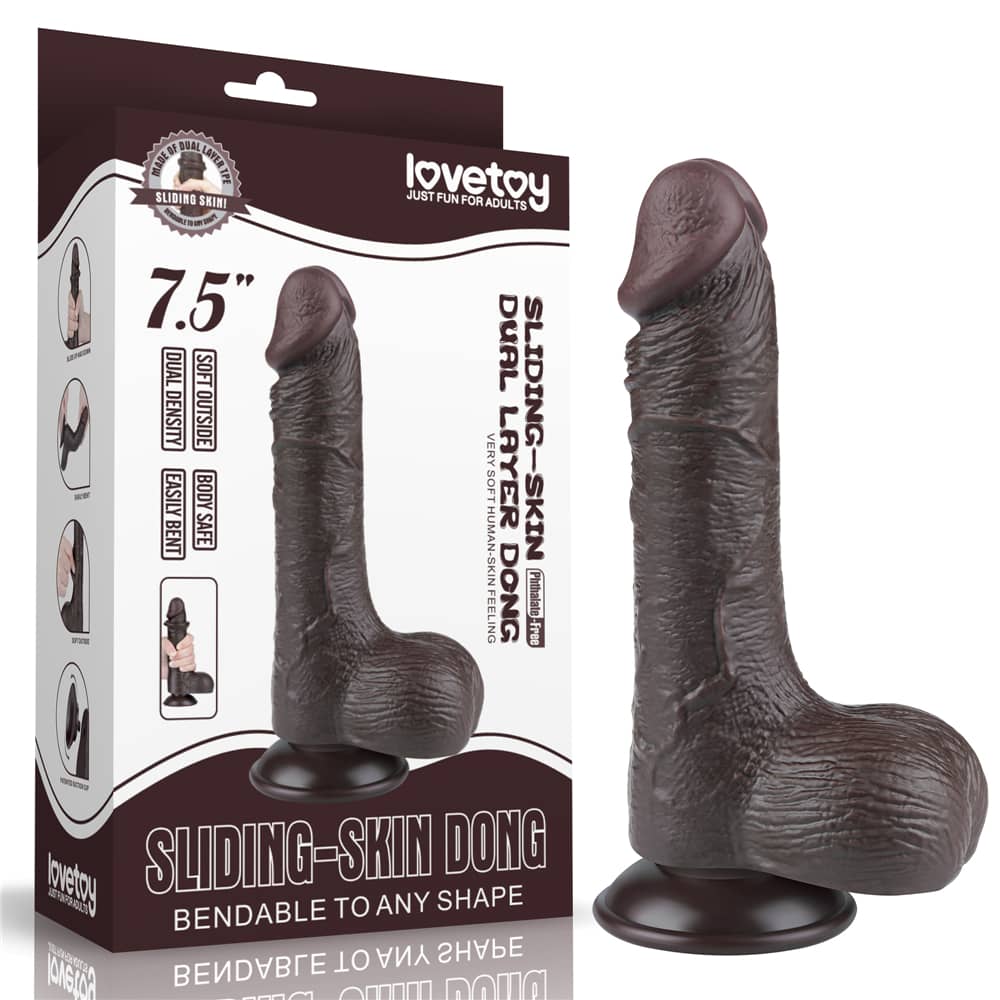 7.5'' Sliding Skin Dual Density Dildo With Balls - Black