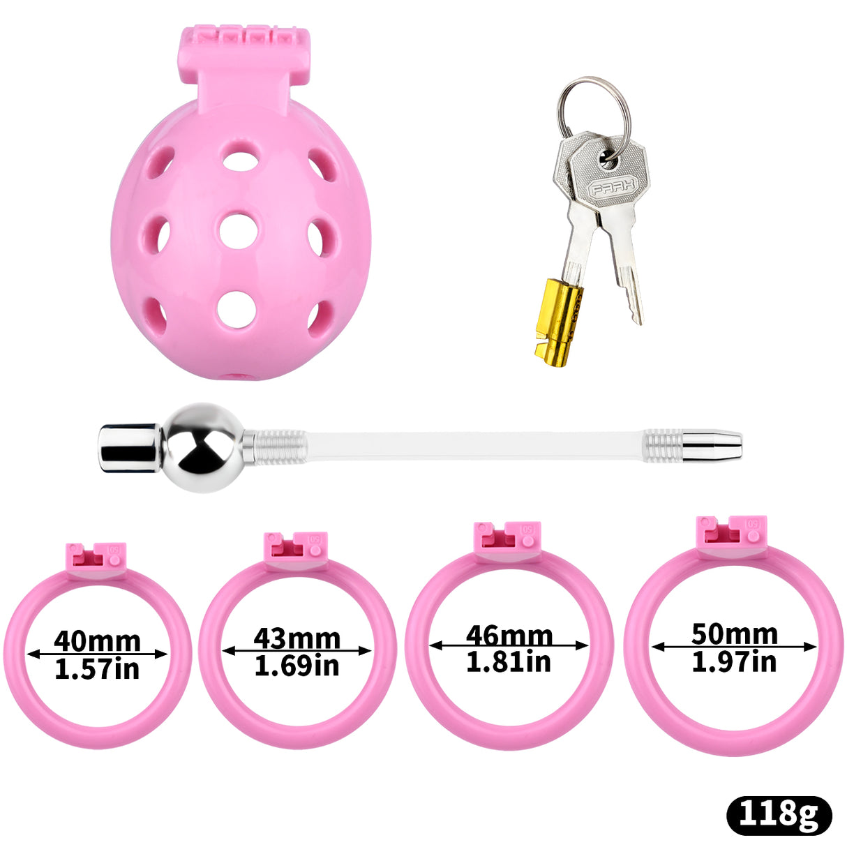 FAAK wearable ABS resin hollow chastity Cage with 4 rings.