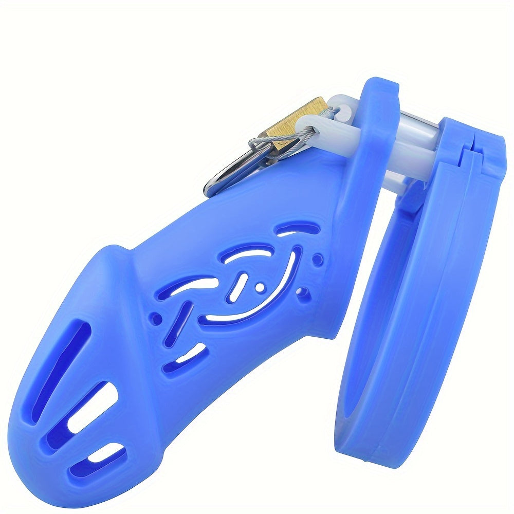 FRRK-113 Silicone Colorful Male Chastity Cage Device With 5 Penis Rings