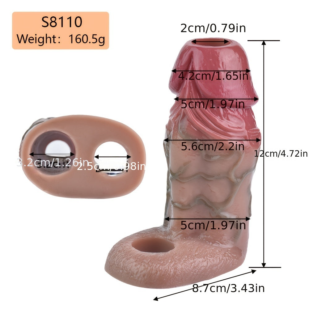 S8110 Penis Sleeve Realistic Hollow Dildo Open-ended Sheath With Cock Ring