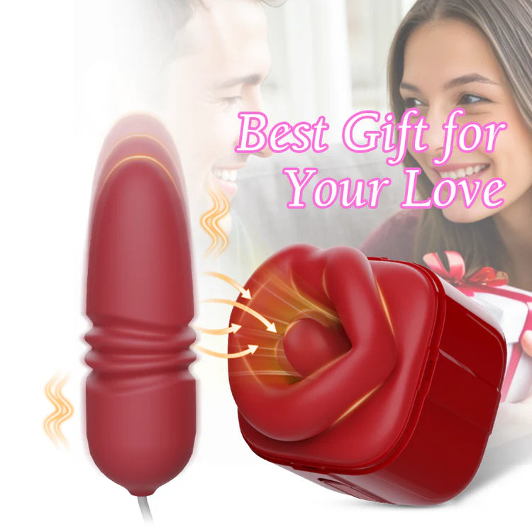 New Arrival Red Lip Clit Sucking Thrusting Vibrator Dual-action Vibrating Bullet Tongue Oral Vagina Sexy for Women