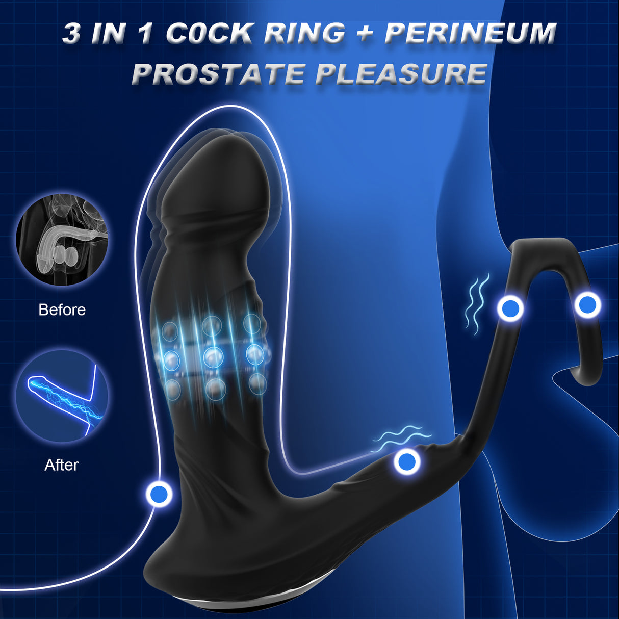 Anal Thrusting Prostate Vibrator cock ring with APP controll
