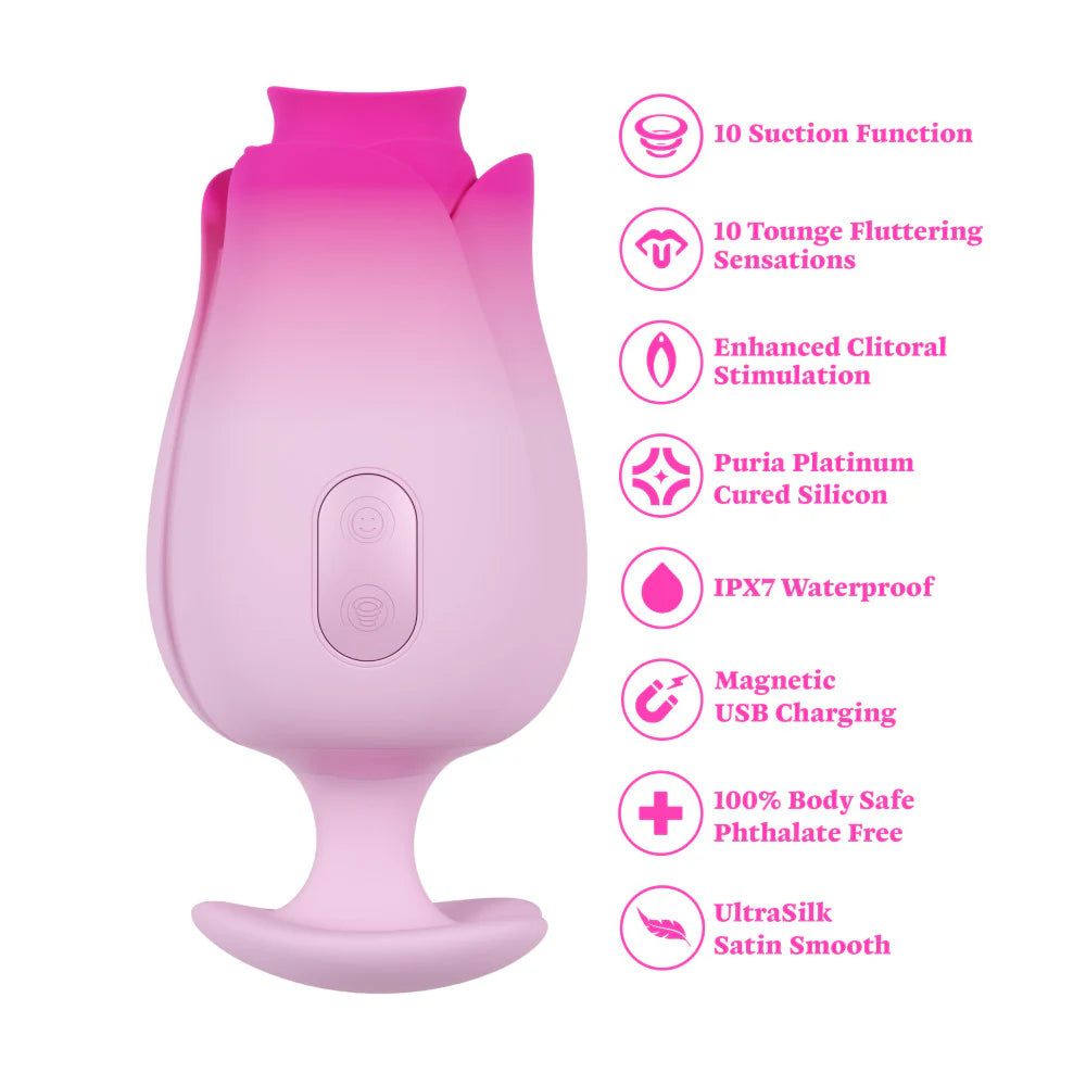 Blush Aria Tulip Trance Silicone Personal Massager with Suction Tongue Fluttering Sensations