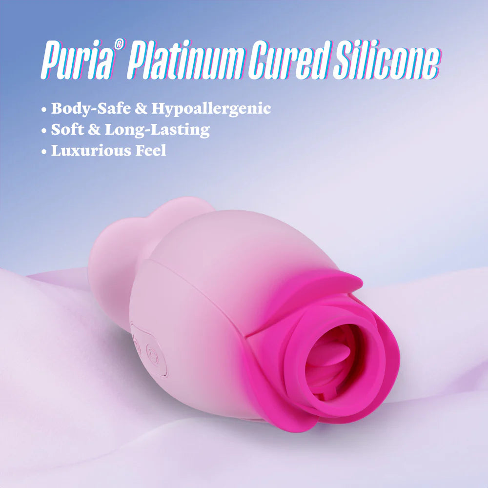 Blush Aria Tulip Trance Silicone Personal Massager with Suction Tongue Fluttering Sensations