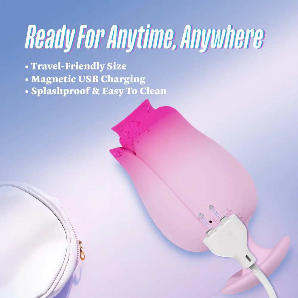 Blush Aria Tulip Trance Silicone Personal Massager with Suction Tongue Fluttering Sensations