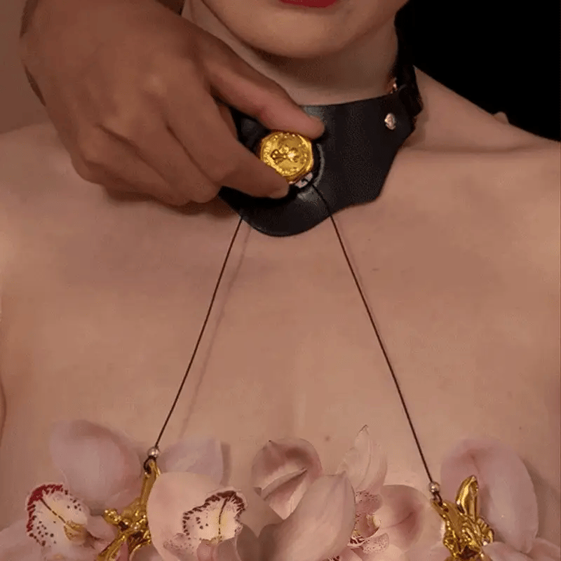 Upko Mystic Bond Collection - Collar With Pulling Nipple Clamps