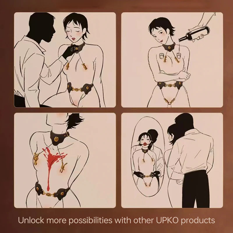 Upko Mystic Bond Collection - Collar With Pulling Nipple Clamps