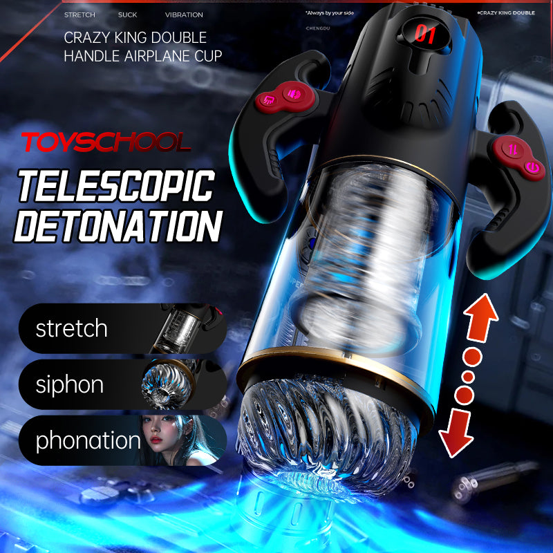 Crazy King Double handle airplane cup stretch rotate male Masturbator