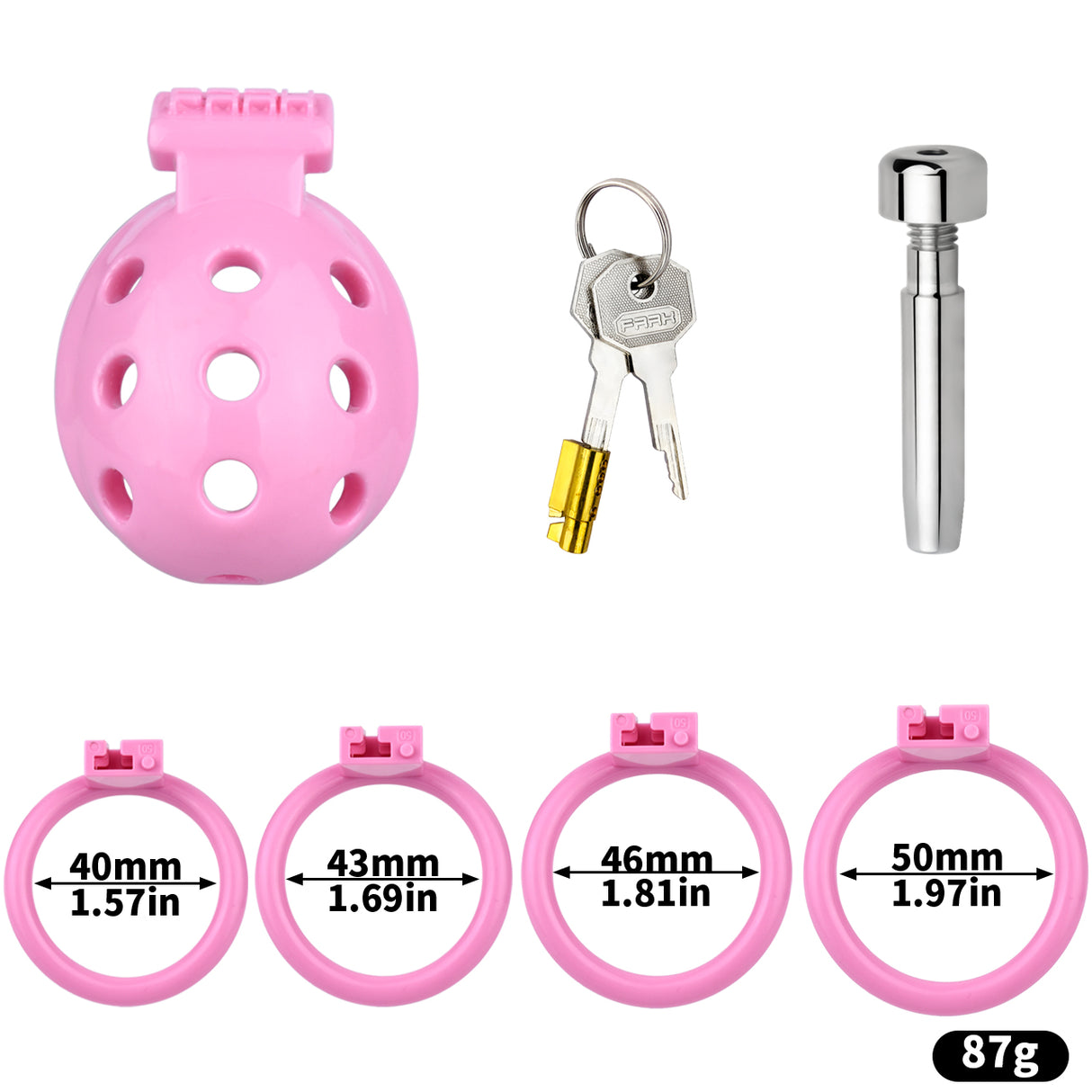 FAAK wearable ABS resin hollow chastity Cage with 4 rings.