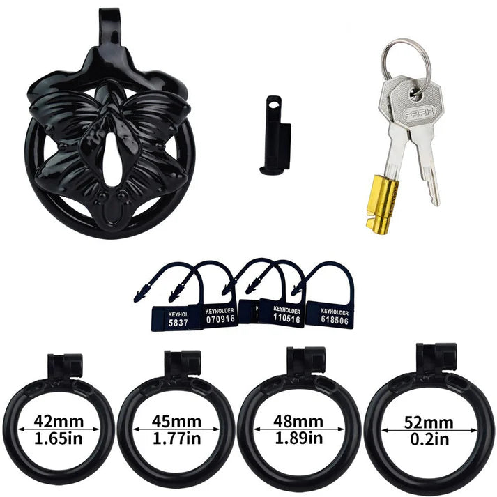 FRRK Butterfly Flat Chastity Cage with 4 Penis Rings