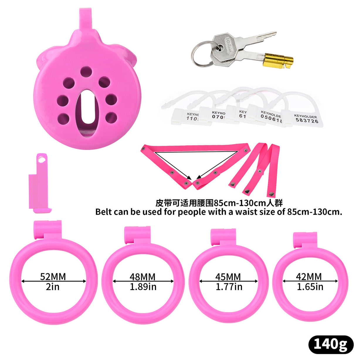 FRRK Flat Inverted Chastity Cage with 4 Base Rings and Strap