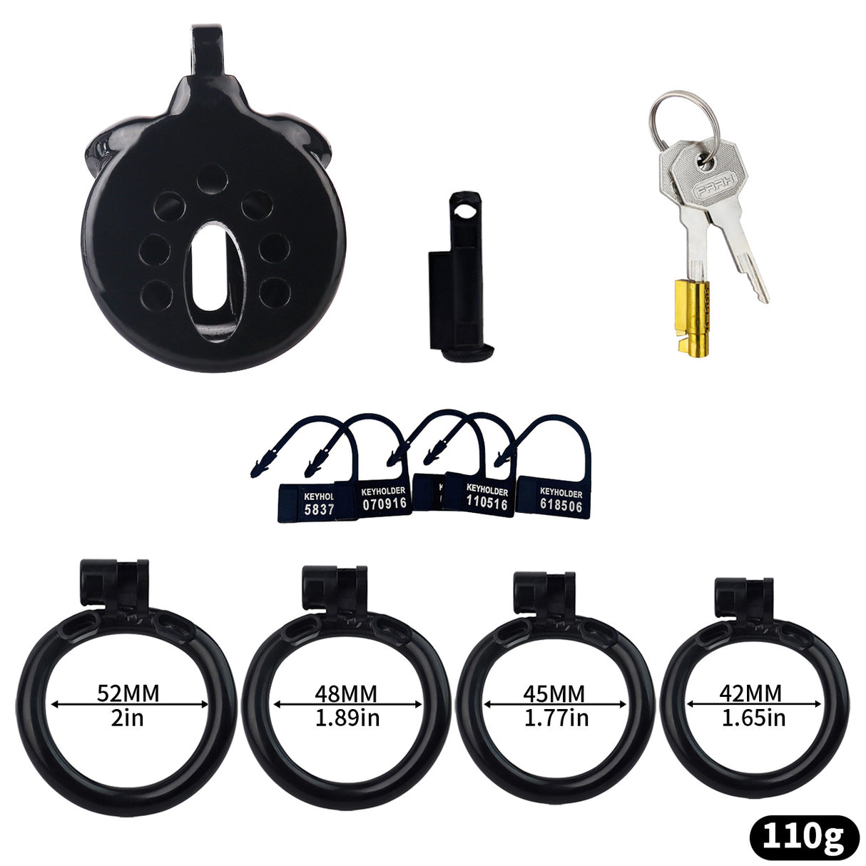 FRRK Flat Inverted Chastity Cage with 4 Base Rings and Strap