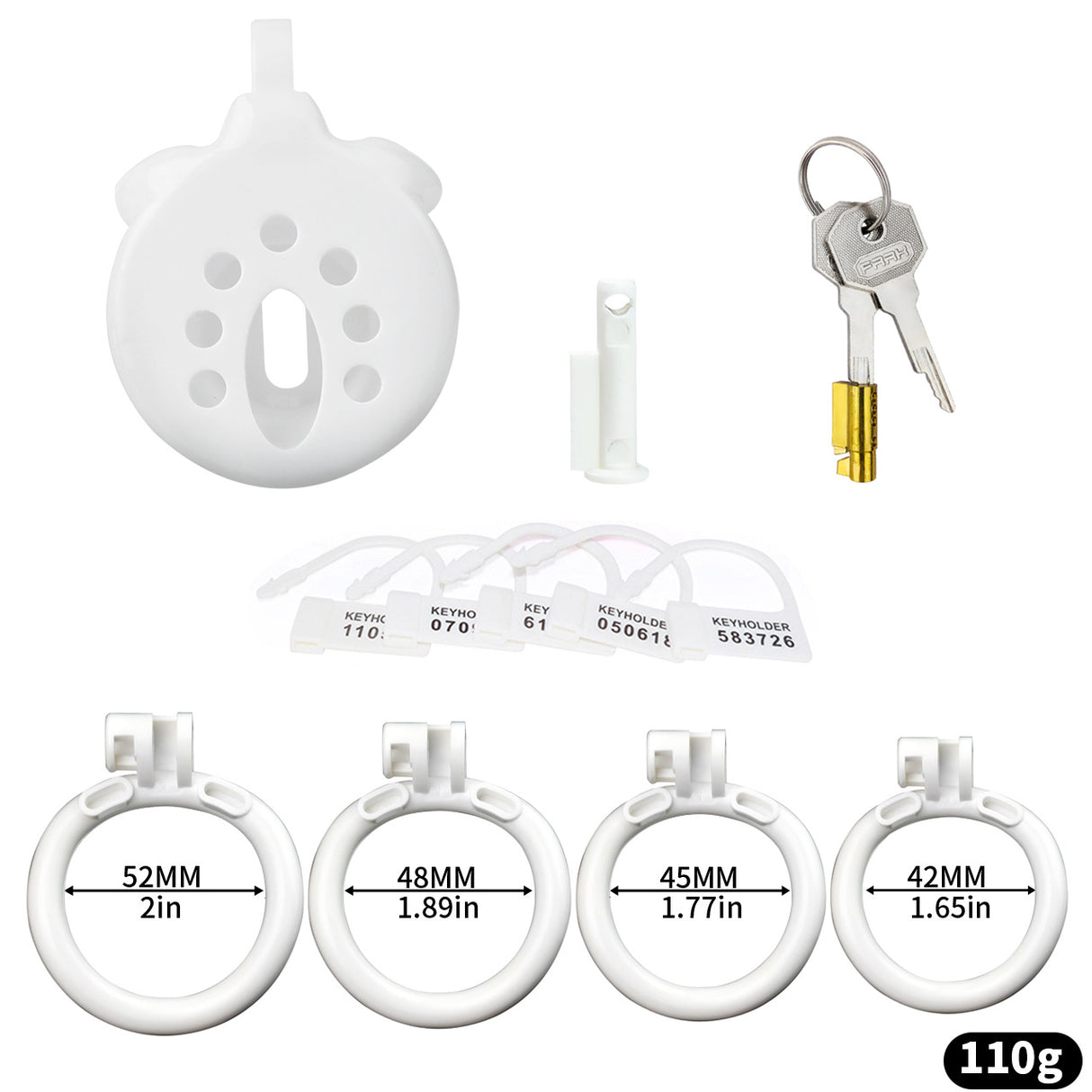 FRRK Flat Inverted Chastity Cage with 4 Base Rings and Strap