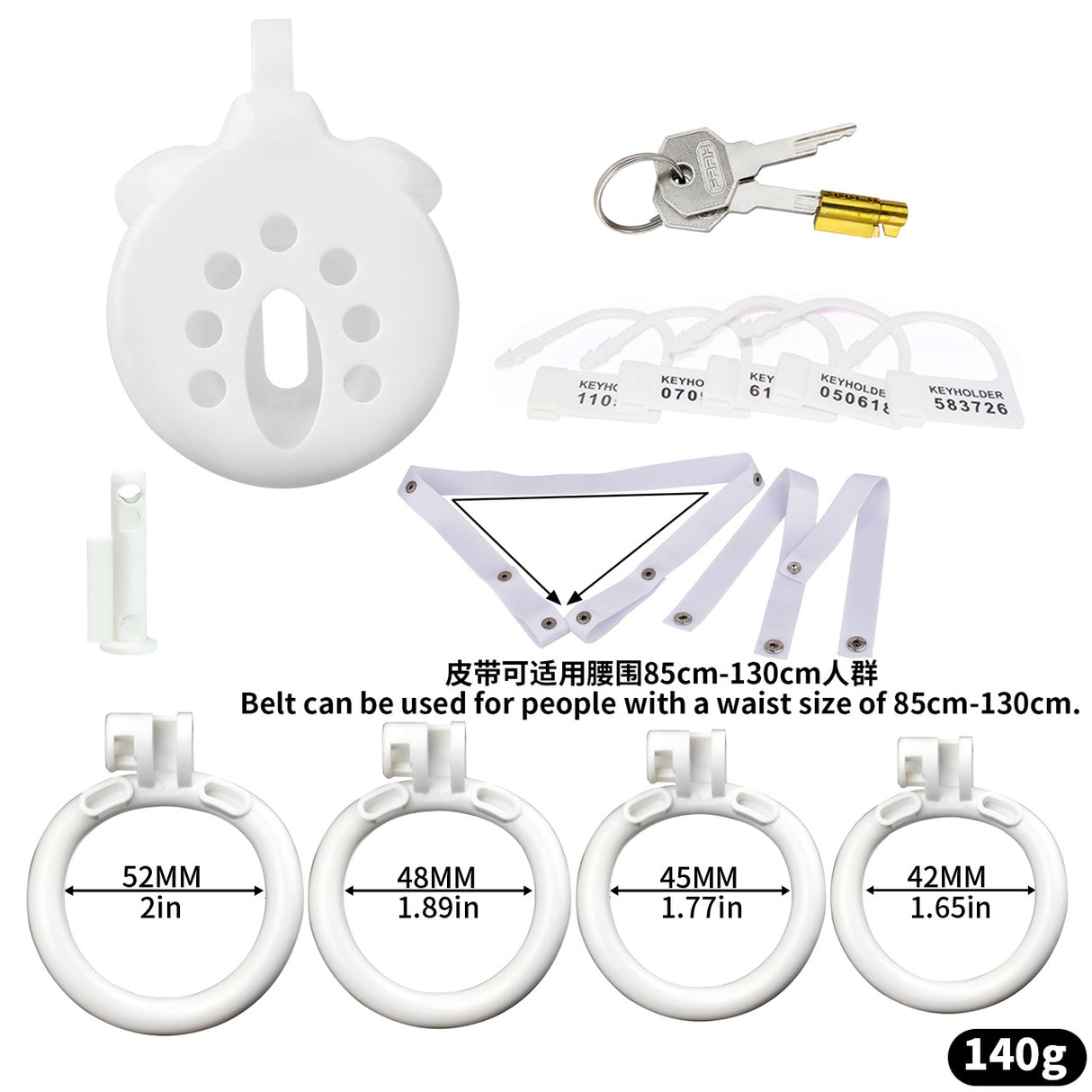 FRRK Flat Inverted Chastity Cage with 4 Base Rings and Strap