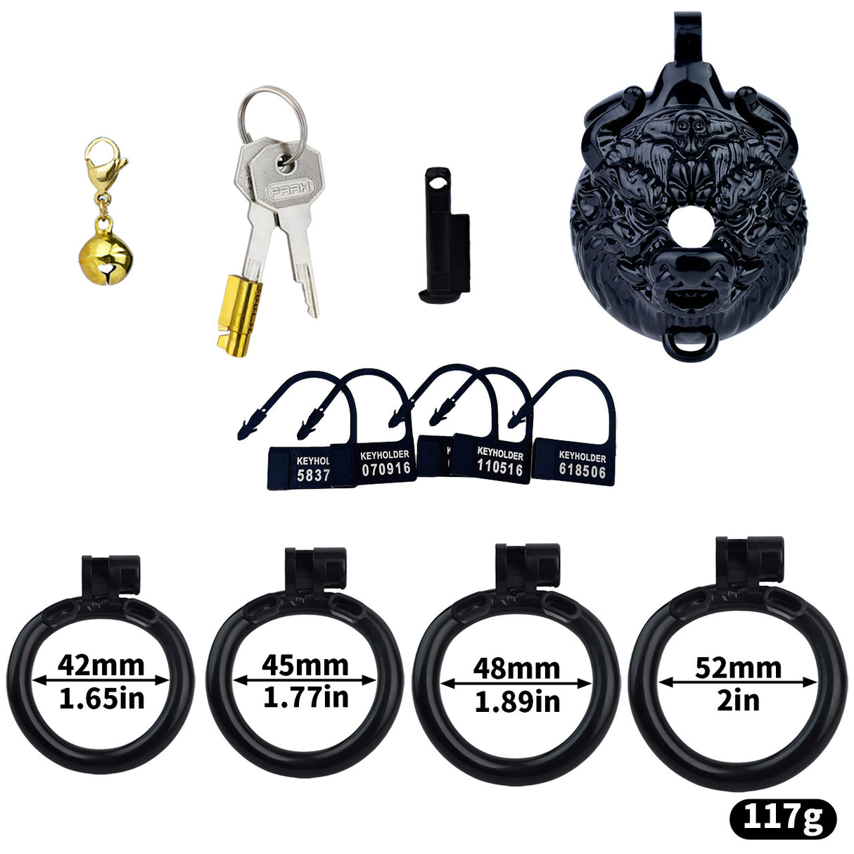 FRRK Tiger Male Chastity Cage Device with Bell