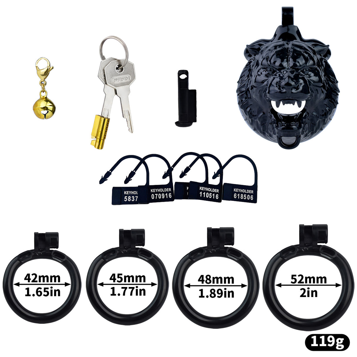 FRRK Tiger Male Chastity Cage Device with Bell