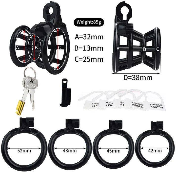 FRRK Sissy 3D Printed Negative Chastity Cage With 4 Rings