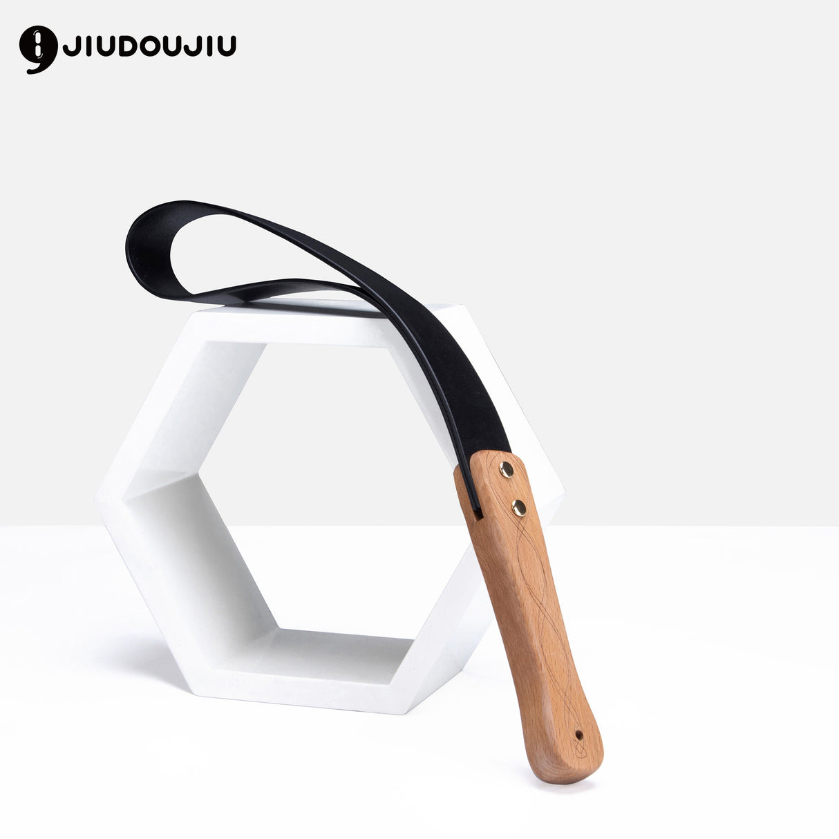 JIUDOUJIU BDSM Leather Spanking Paddle with Wooden Handle