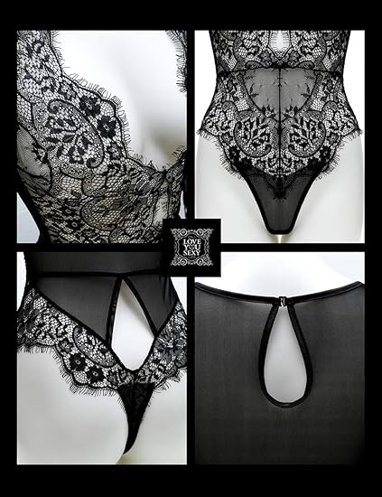 LOVE YOU SEXY Women Lace Lingerie,Long Sleeves Bodysuit,Deep V Bodysuit Lingerie,Sheer Mesh Teddy Lingerie