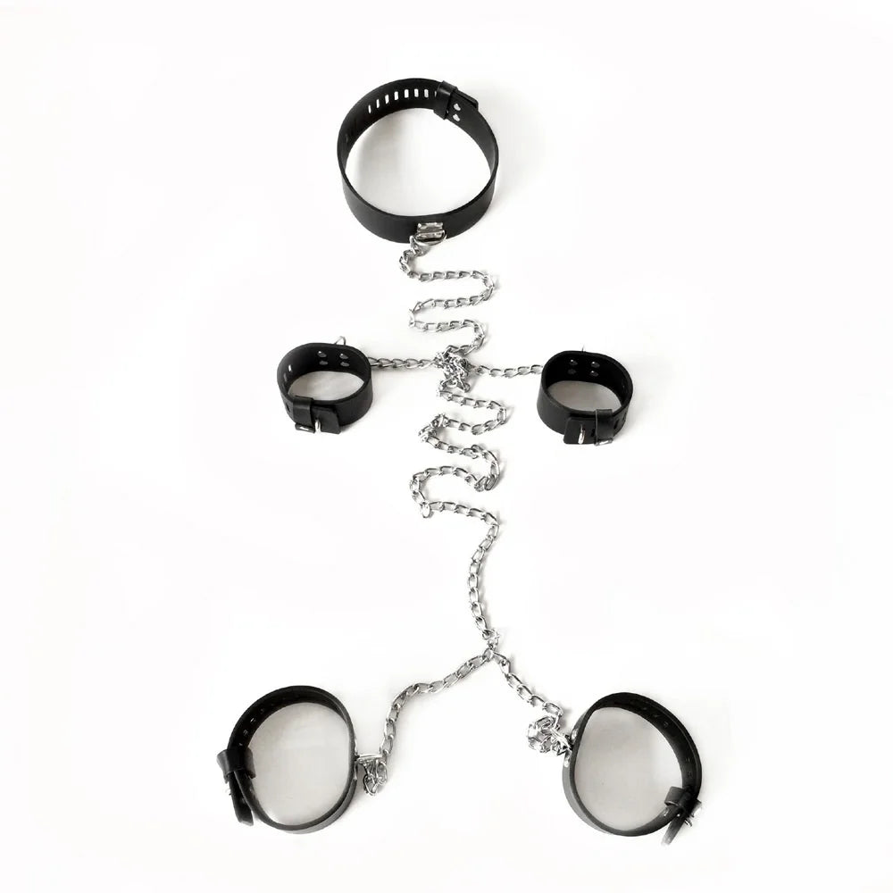 Black emperor Leather handcuffs ankle cuffs and neck collar restraints toys