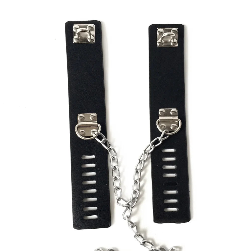 Black emperor Leather handcuffs ankle cuffs and neck collar restraints toys