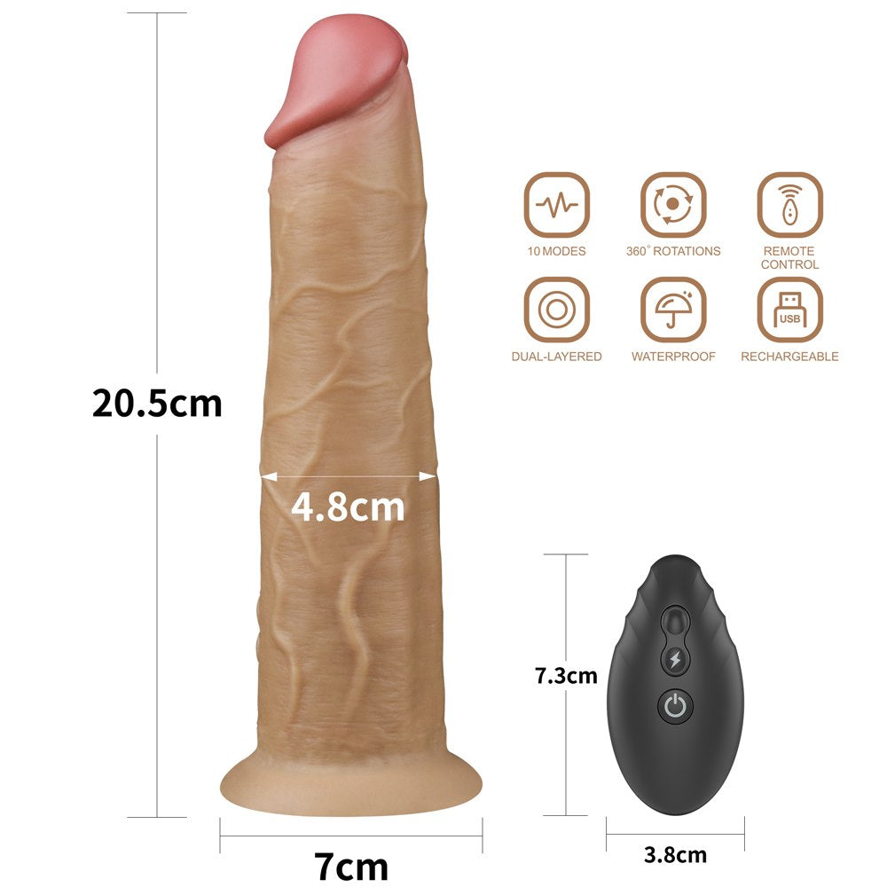 Lovetoy 8.0'' DUAL Layered platinum silicone rotator Dildo with romote for Female