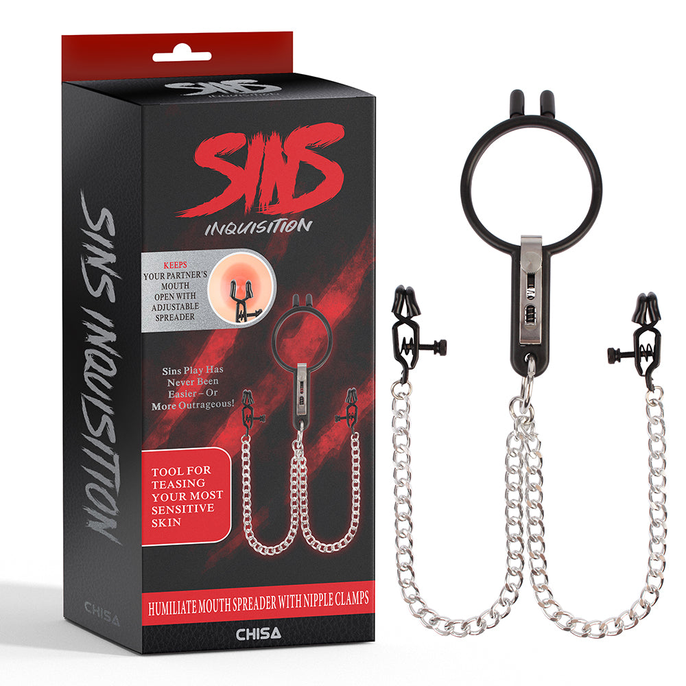 SINS Humiliate Mouth Spreader with Nipple Clamps