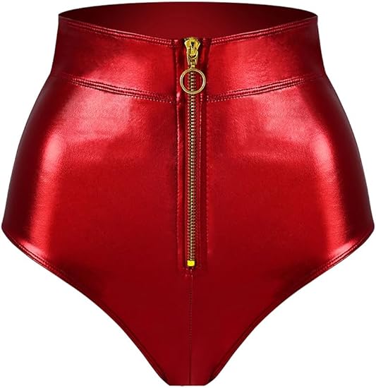 LOVE YOU SEXY Women PU Faux Leather Balconette Bra and Highwaist Panty with Front Open Zipper