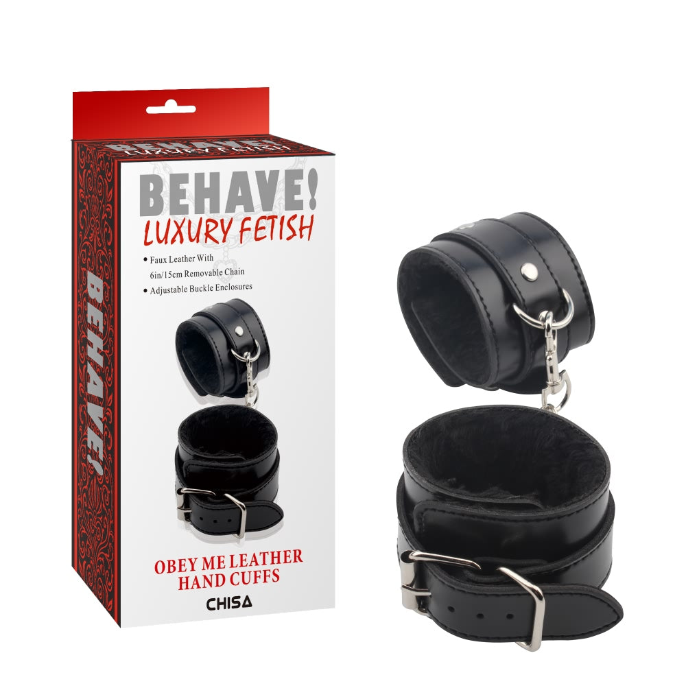Behave Obey Me Leather Hand Cuffs