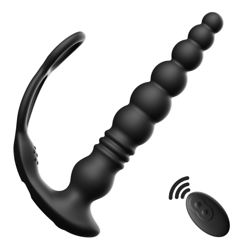 Thrusting Anal Beads with Cock Ring with Remote control